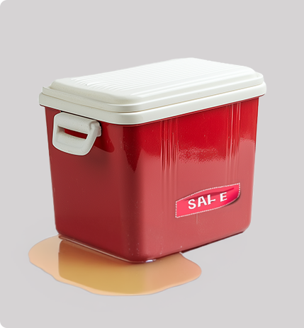 A red cooler sitting on top of a floor.