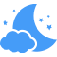 A blue hat with stars and clouds on it.