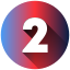 A red and blue circle with the number two in it.