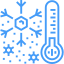 A thermometer with snow and snowflake symbols on it.
